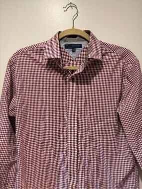Tommy Hilfiger Men’s Red and White Gingham Dress Shirt